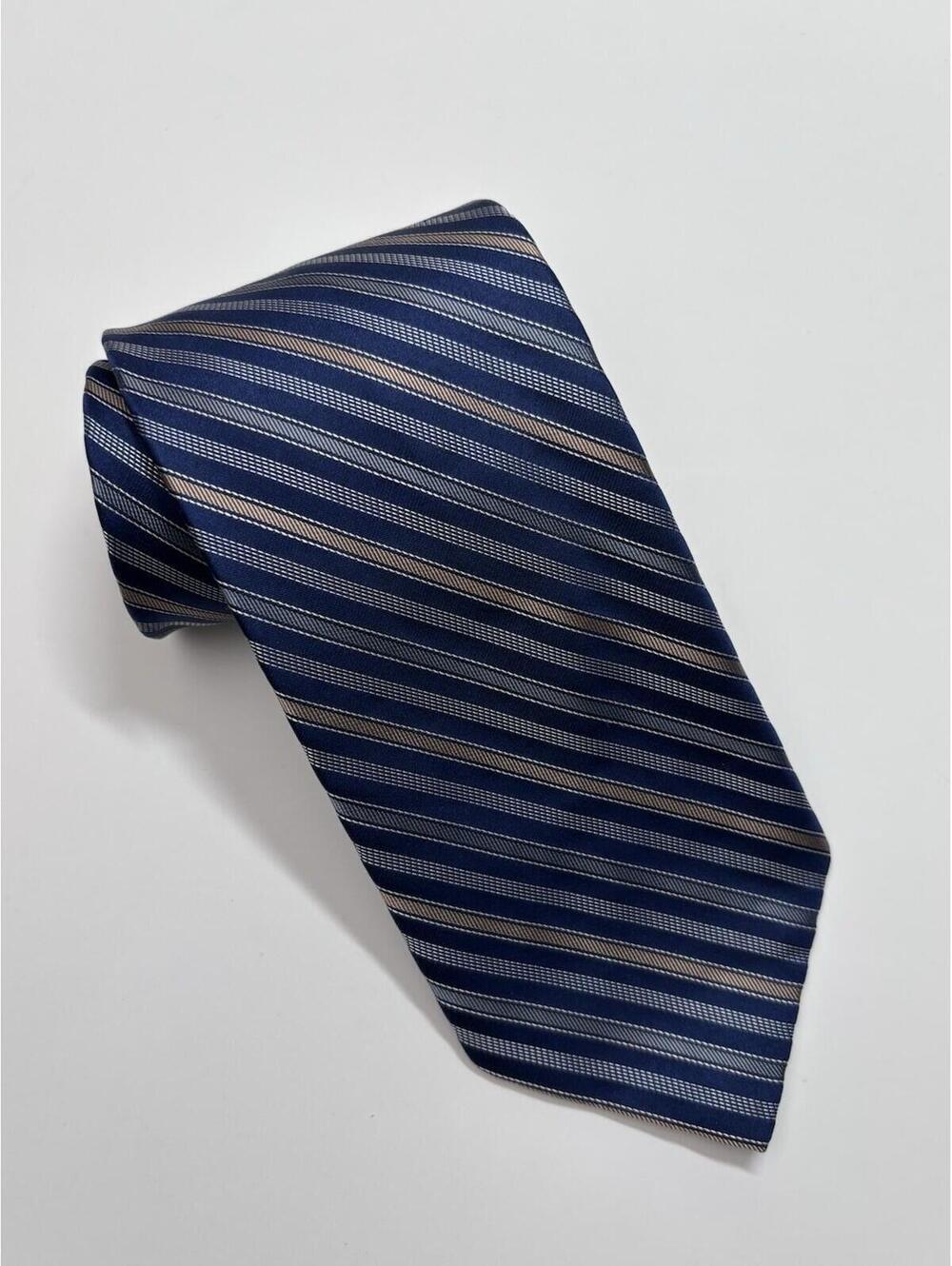 Calvin Klein 100% Silk‎ Wide Tie In Blue And Gold Stripes
